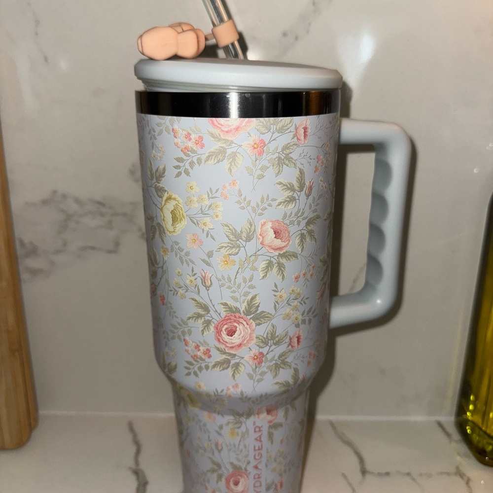 Floral Insulated Tumbler with Straw